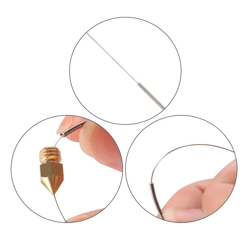 10 metal cleaning needles for 3D printer nozzles with size options from 200 to 400 microns