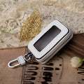 White genuine leather car key case with plain weave pattern and square vertical shape