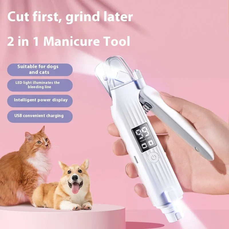 HZ8 White cordless dog nail clippers with LED light for pet grooming