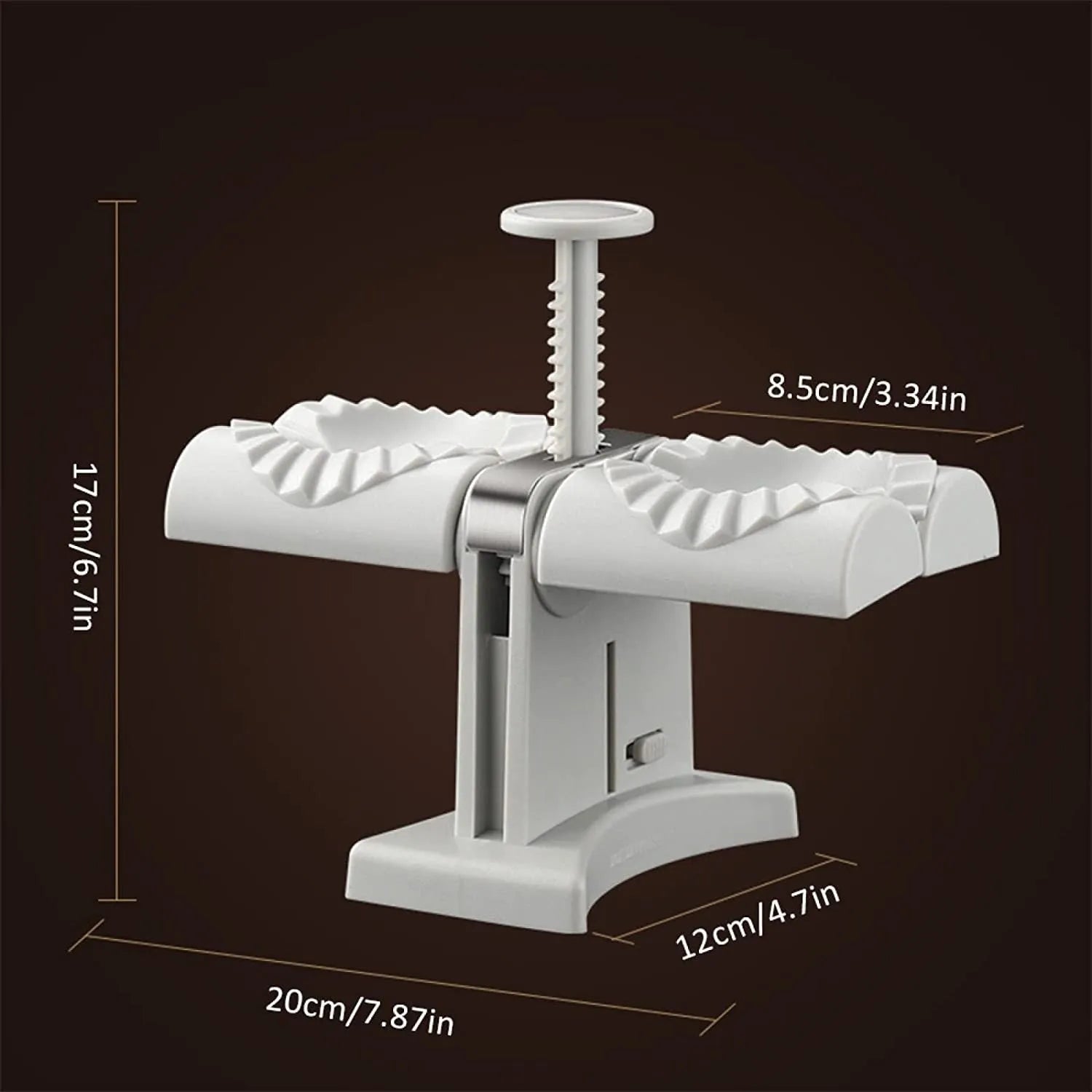 White double head manual dumpling maker with anti-slip rubber base mat