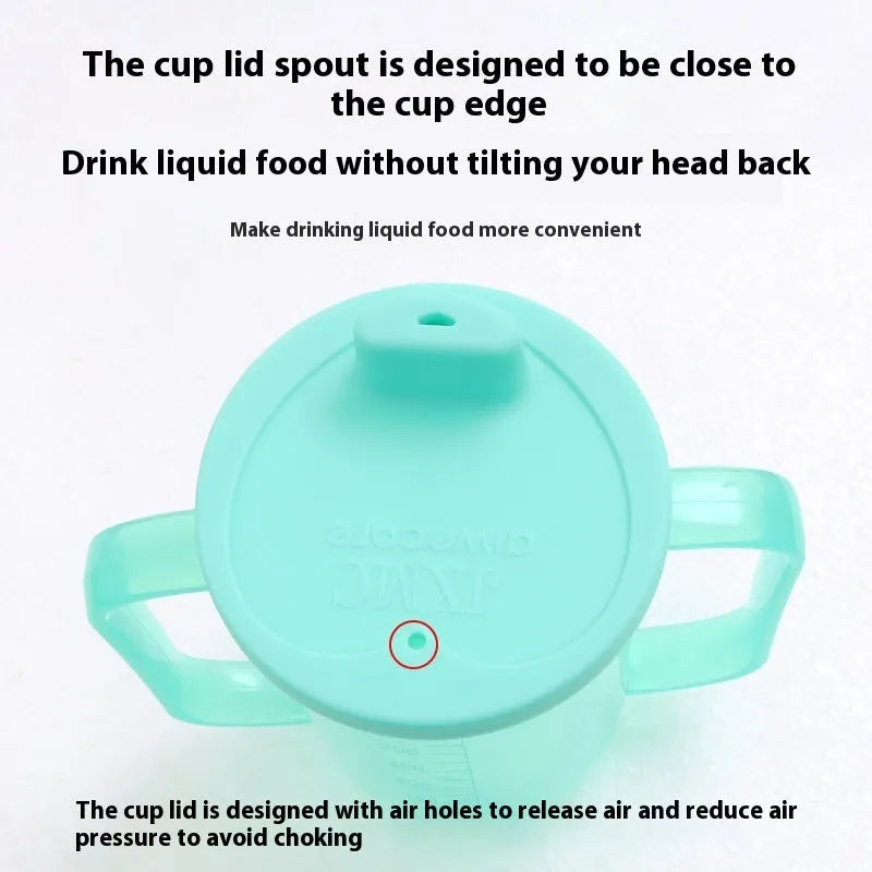 Elderly anti-choke drinking cup with handle and oblique mouth design for bed use