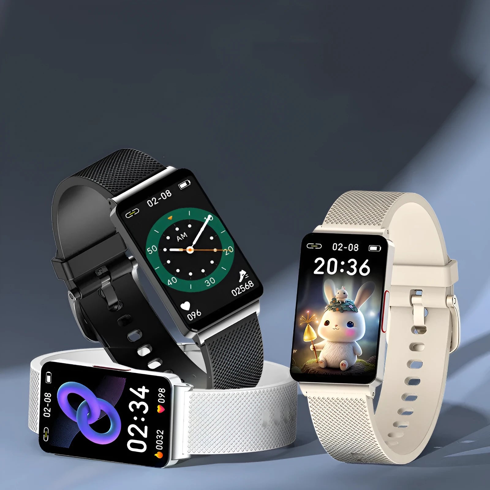 Blood Glucose EP08 smart bracelet showing touch screen display and TPU wrist strap