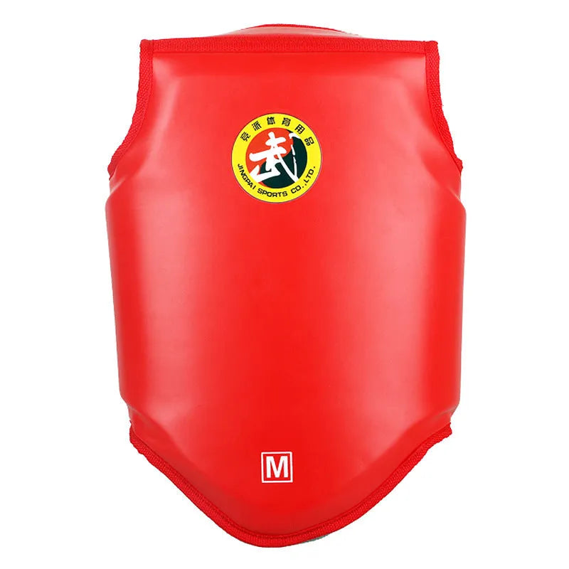 Boxing helmet and chest protector set for fighting training in red, blue, or black
