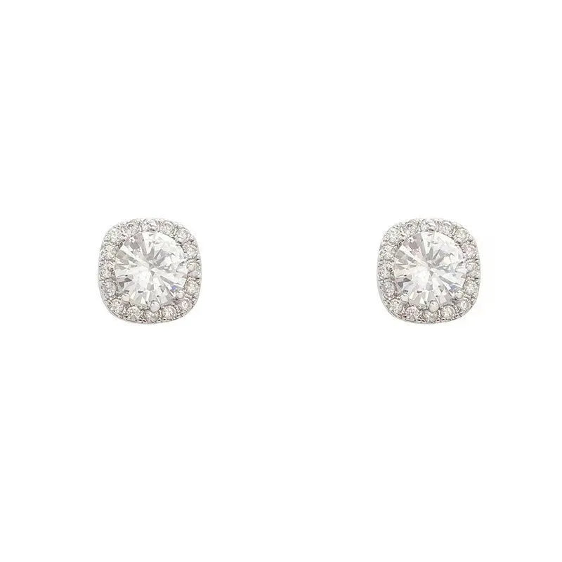 Women's square geometric alloy earrings with diamond-treatment finish in silver colour.