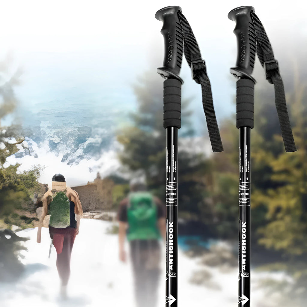 Aluminium alloy telescopic trekking poles with adjustable length and accessories