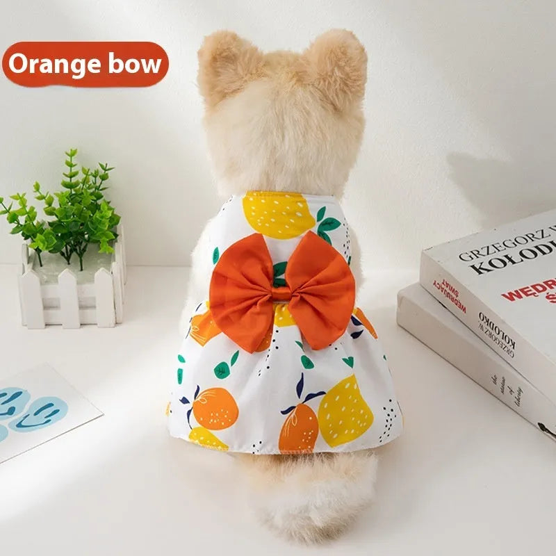 Ultra-thin floral butterfly knot princess pet dress in five bow colour options