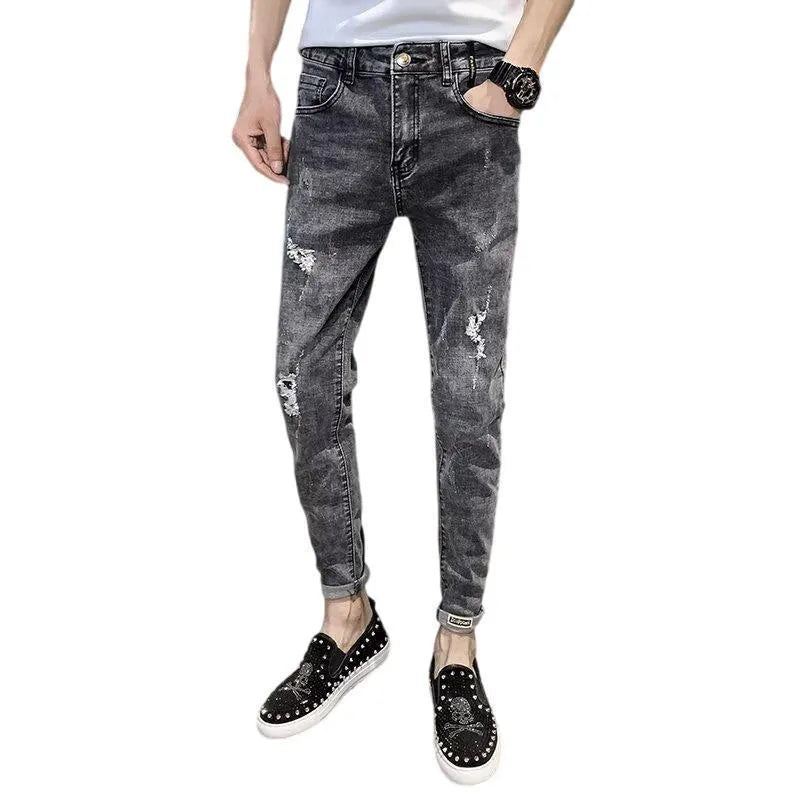 Men's high-waisted denim trousers with button fly in picture colour