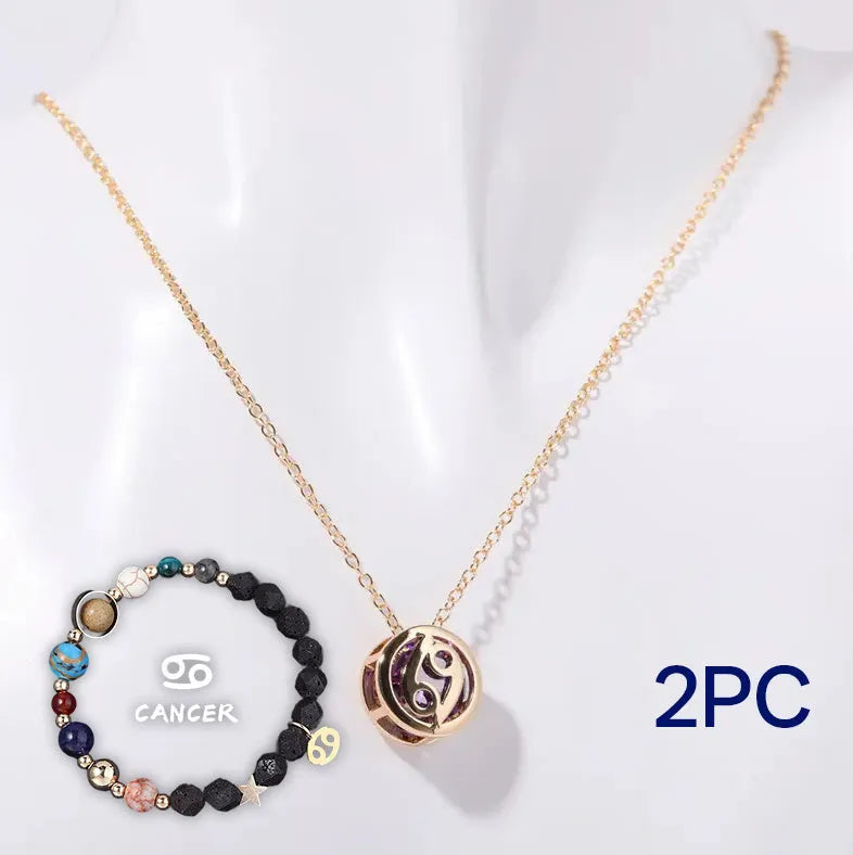 Natural stone beaded necklace and matching bracelet set on a neutral background.