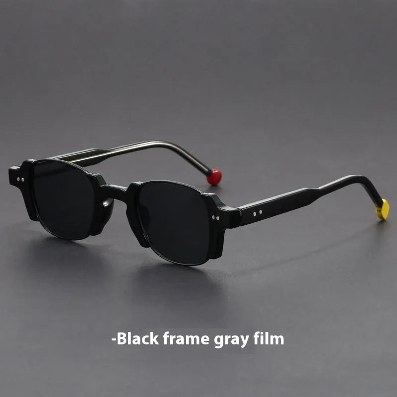 Retro square frame sunglasses with PC construction in seven colour options including dark green and bright black