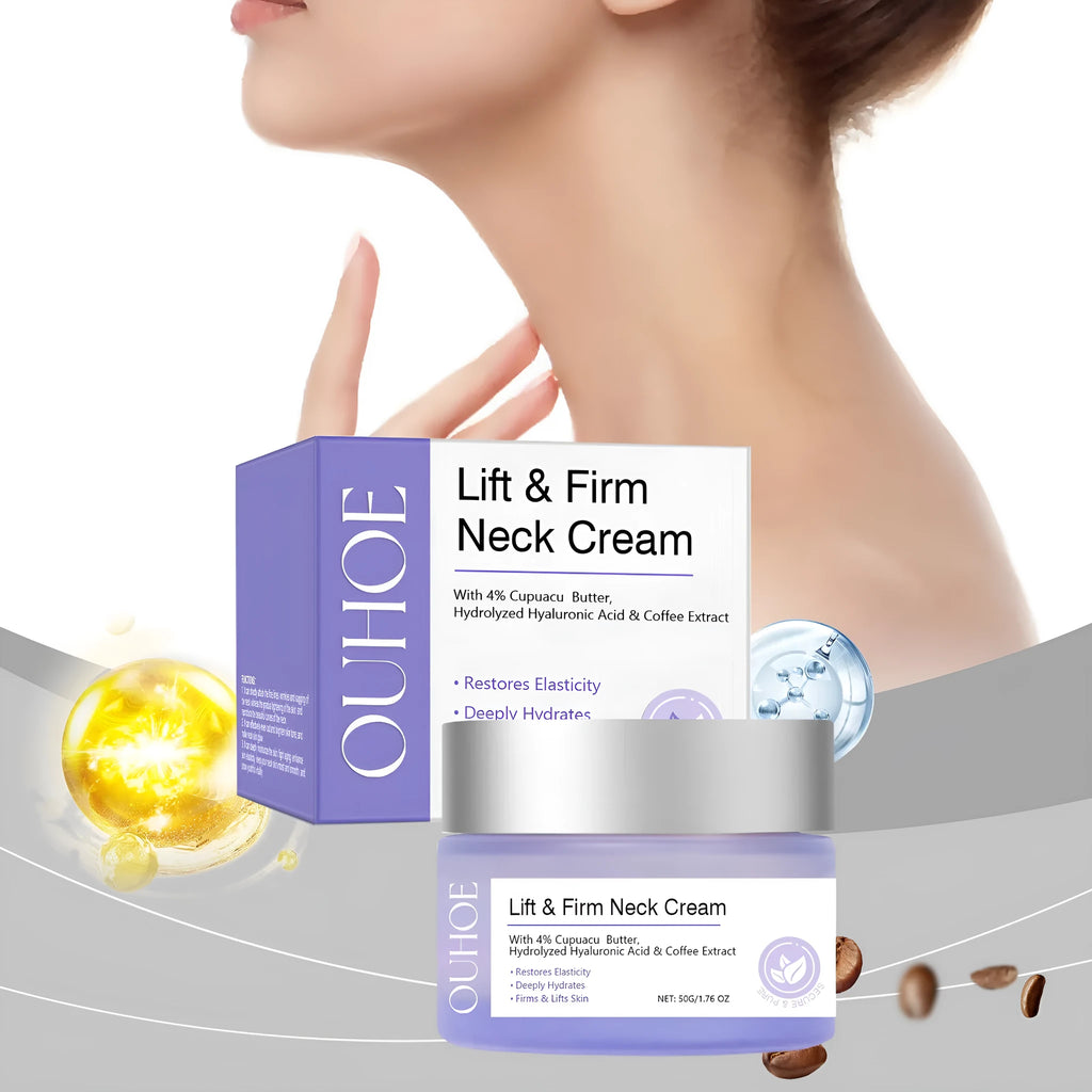 50g neck skin cream container with moisturising and firming formula containing hyaluronic acid