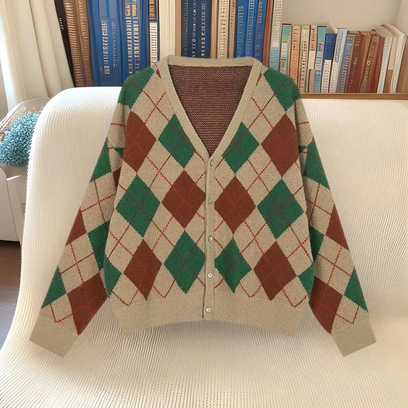 Women's acrylic knitted cardigan in light khaki colour with regular sleeves and casual fit