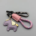 Handmade cowhide car key ring pendant with zinc alloy pony belt buckle and coloured flanelle rope