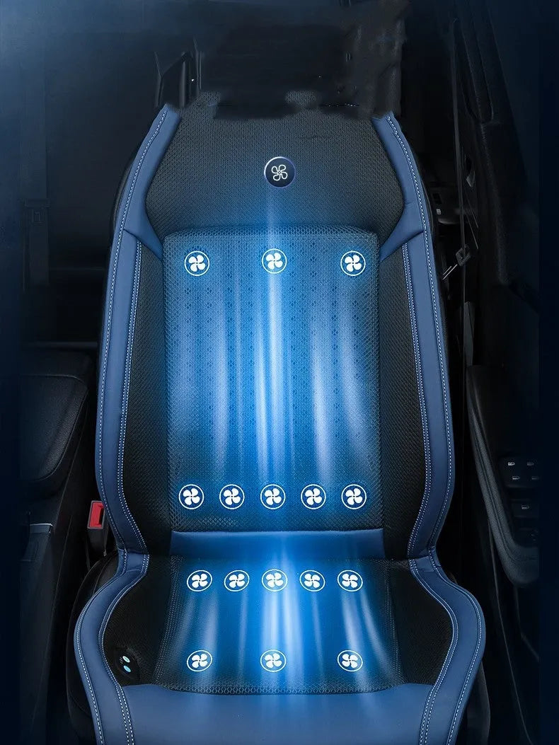 HL-21 black car seat cooling pad with minimalist design and built-in ventilation fans.