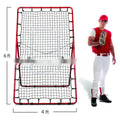 Red portable ball training net with metal frame set up for practice