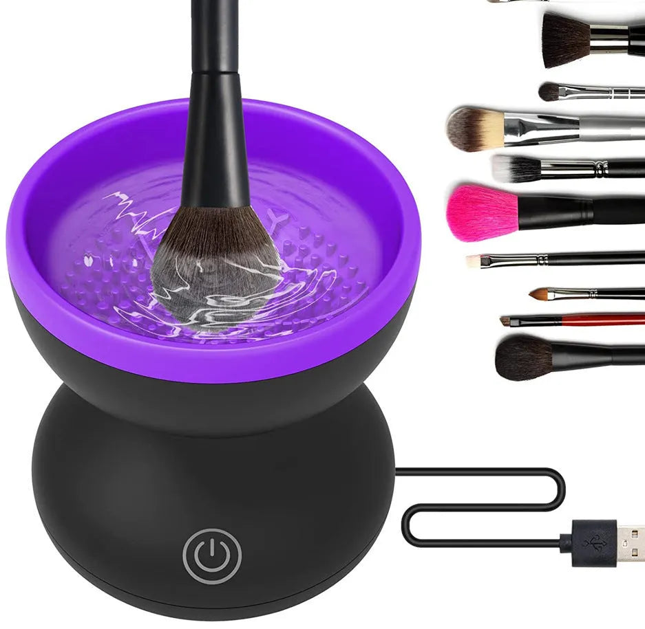 Electric makeup brush cleaner machine with ABS silicone body and compact 9 x 8.8 cm size in Black Rose Red