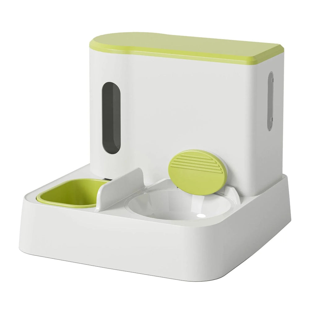 Cat automatic pet feeder water dispenser integrated double bowl station in grey colour