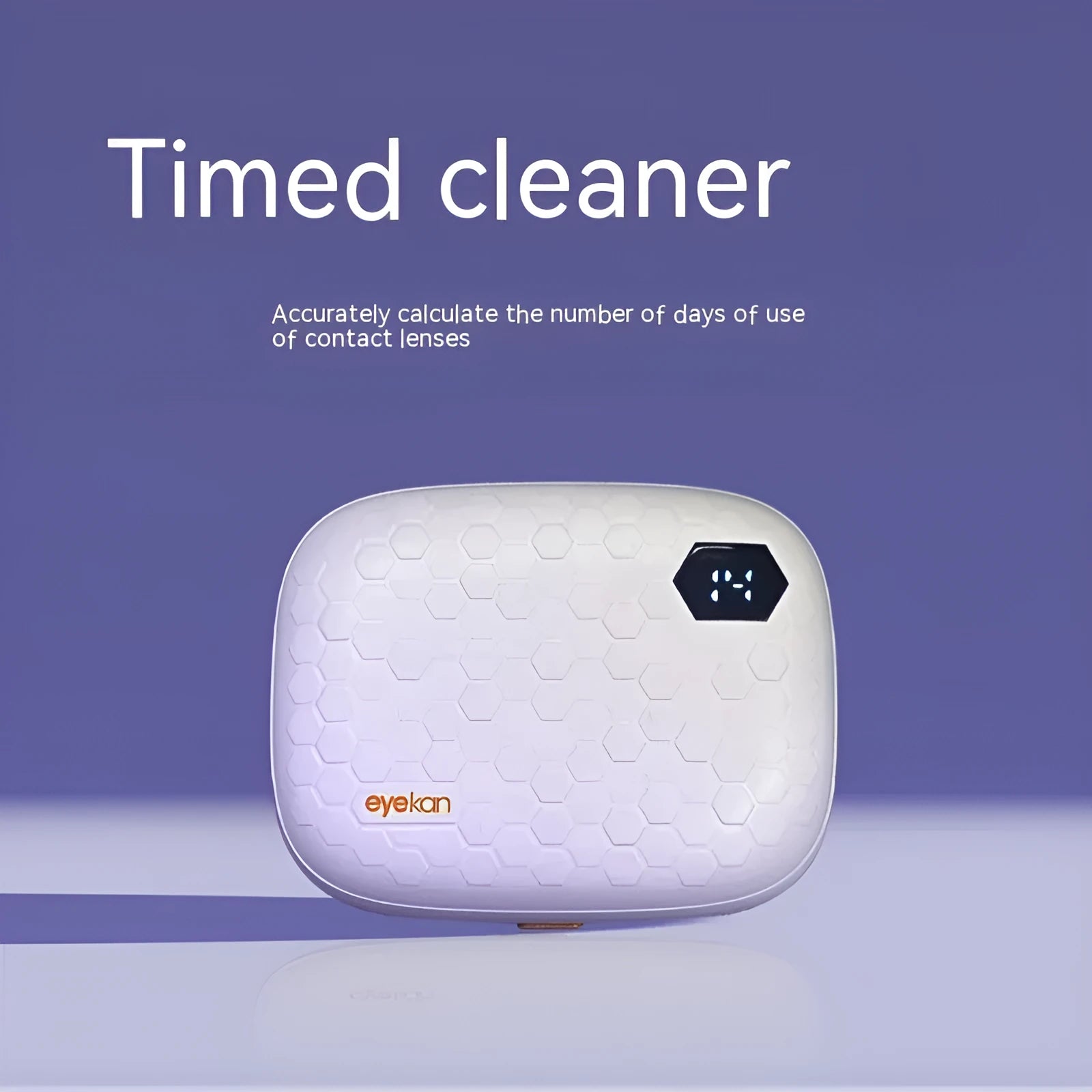 Blue automatic ultrasonic contact lens cleaning machine on a white background.