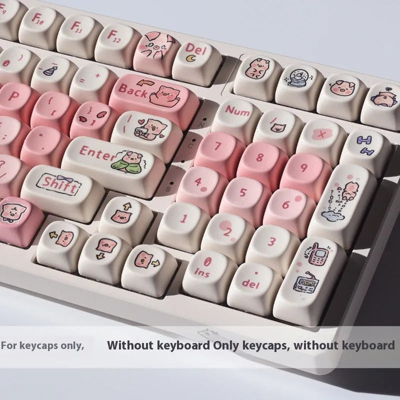 Pink Fragrant Pig design PBT keycap for mechanical keyboards with five-sided sublimation printing.