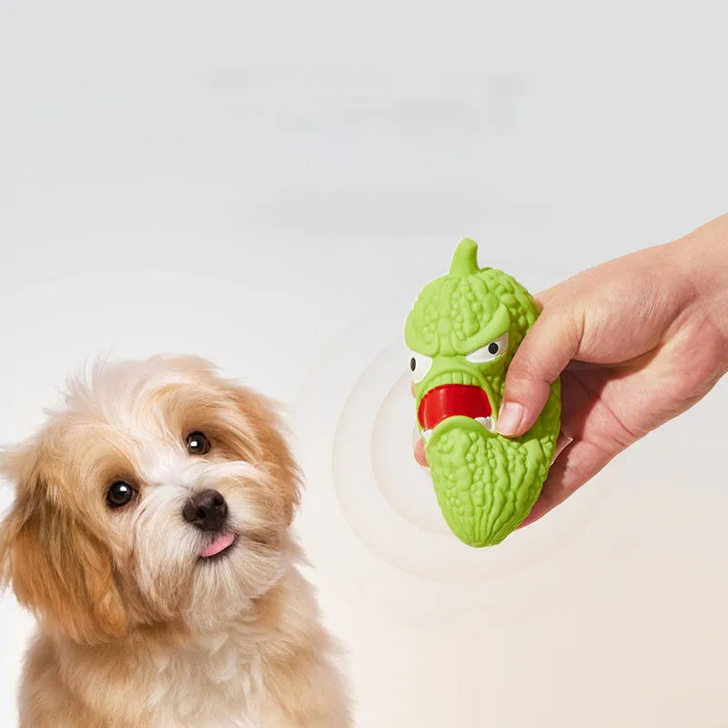 Squeaky bitter gourd and chili shaped dog chew toys for bite resistance and teeth cleaning