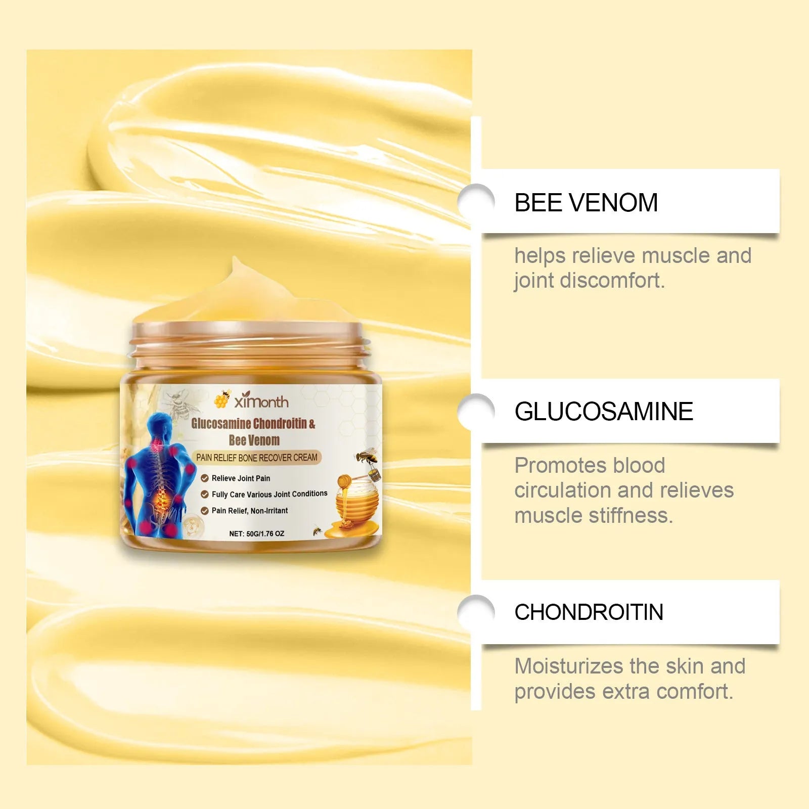 50g tube of joint neck cream with bee venom and chondroitin sulfate ingredients