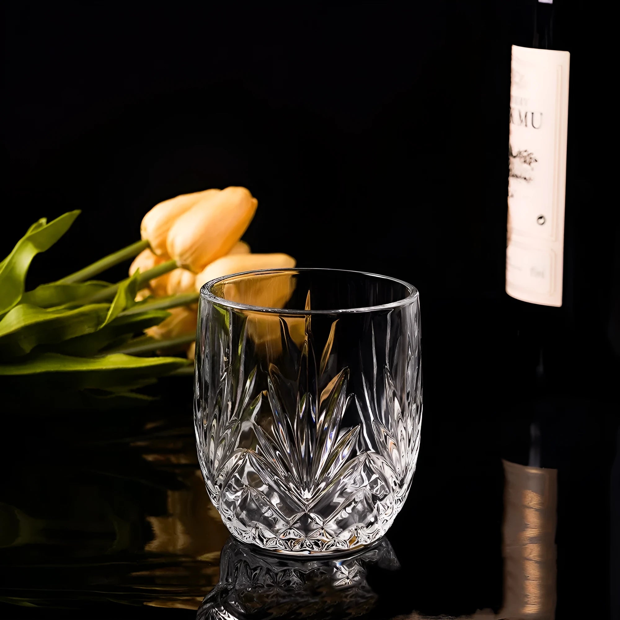 Thick bottom crystal whiskey shot glass in amber colour with 301-400ml capacity