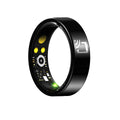Black ceramic smart ring for heart rate, blood oxygen, and sleep tracking on finger