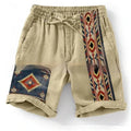 Men's blue colour block digital print casual shorts with drawstring waist and loose fit