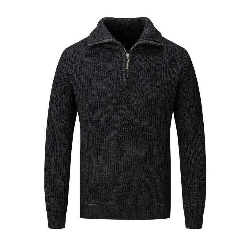 Men's solid colour loose fit pullover sweater in a neutral shade on a hanger.