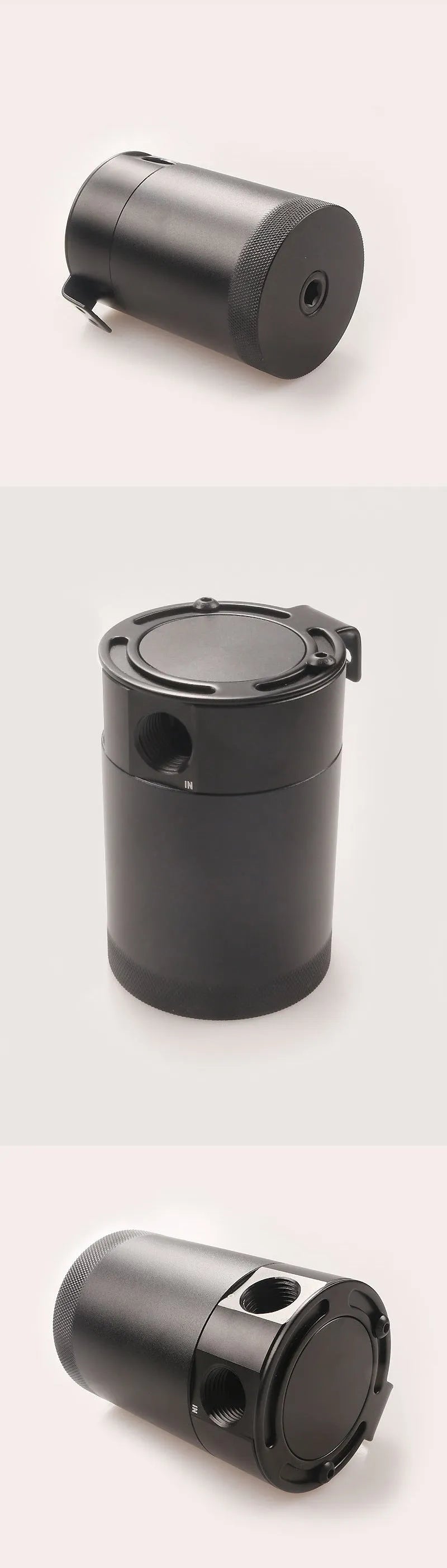 Aluminium automotive oil can with breathable design in black or silver finish