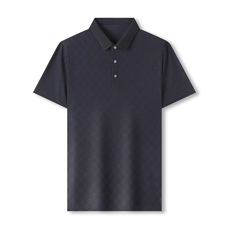 Rhombus brand thin ice silk short sleeve t-shirt with a slit design detail, shown in black.