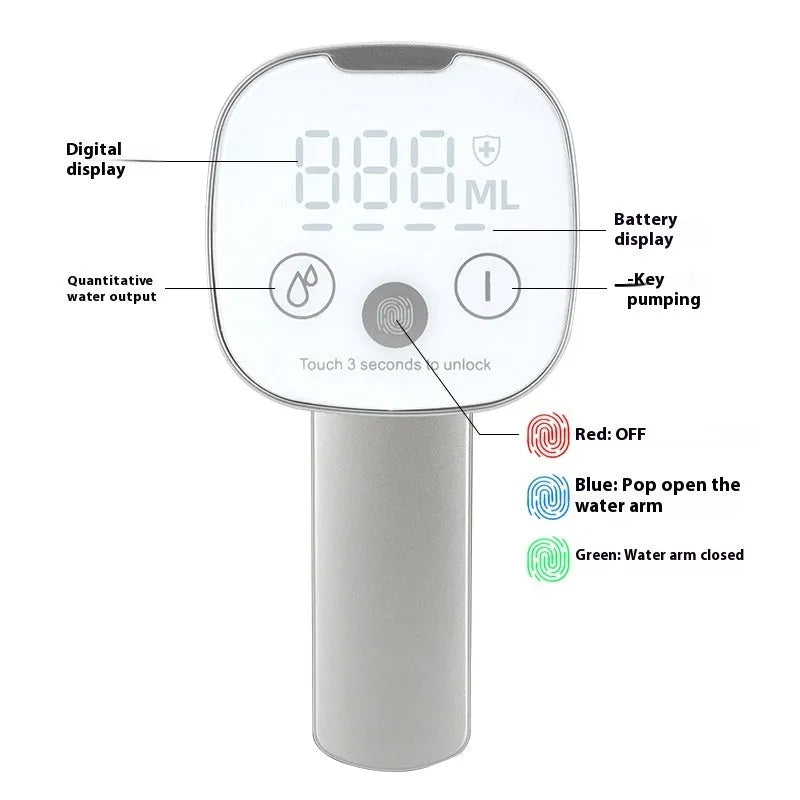 Bucket table folding water pump with LCD touch screen and ABS plastic body in white and black colour options.