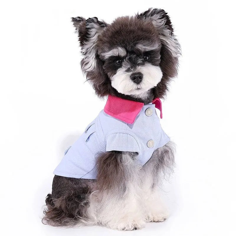 Blue and purple polyester vest for small dogs with rope rings on chest and back