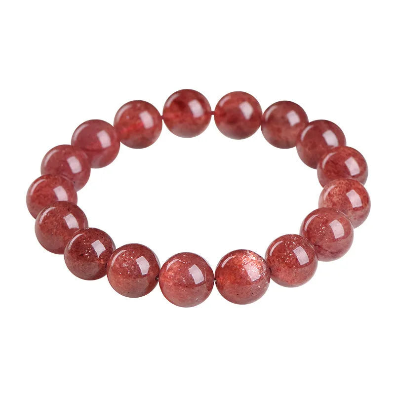 Natural strawberry quartz crystal bracelet with polished red geometry beads, shown in 3A and 5A grade options.