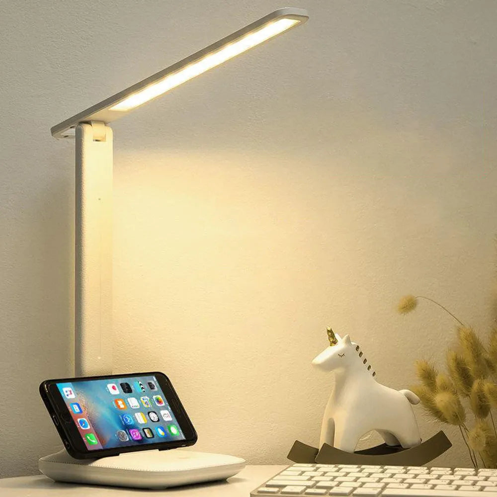 White children's bedside lamp with touch dimming control and USB charging port