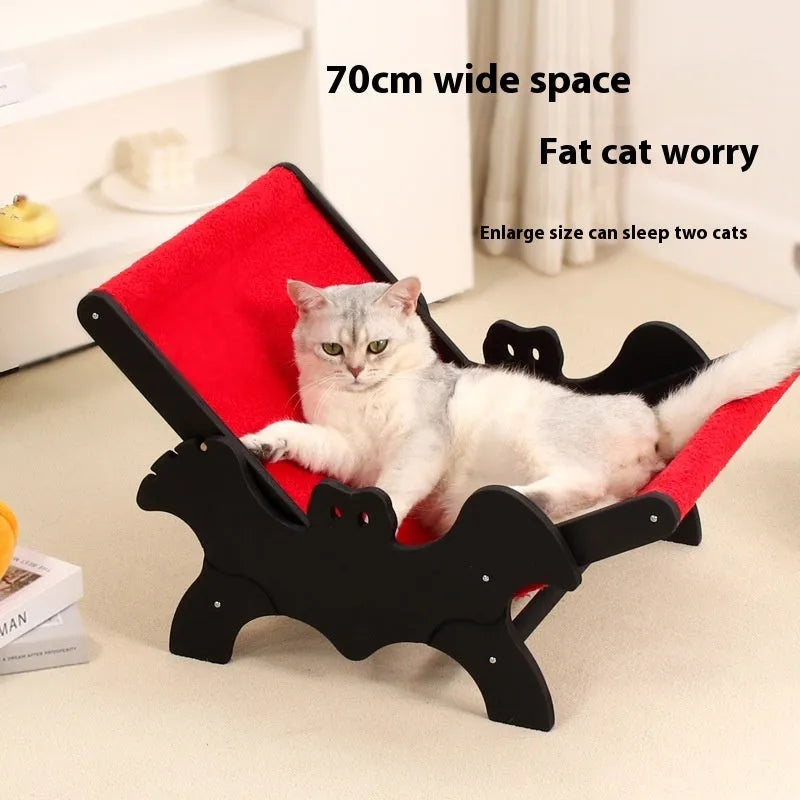 MW-054 black and red wooden cat recliner bed with lounge chair design.