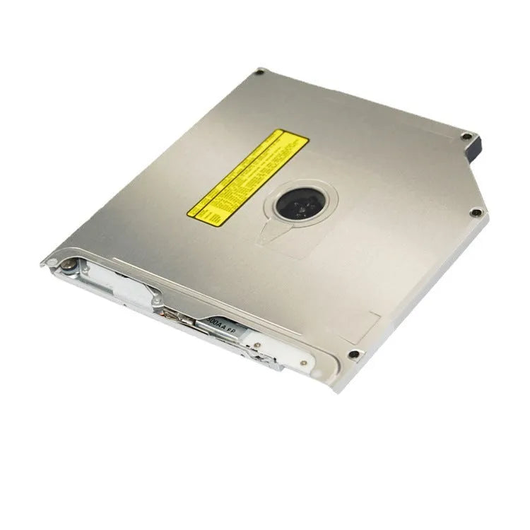 Silver MacBook Pro 13 laptop optical drive with SATA connector showing 128x128x9.5mm dimensions