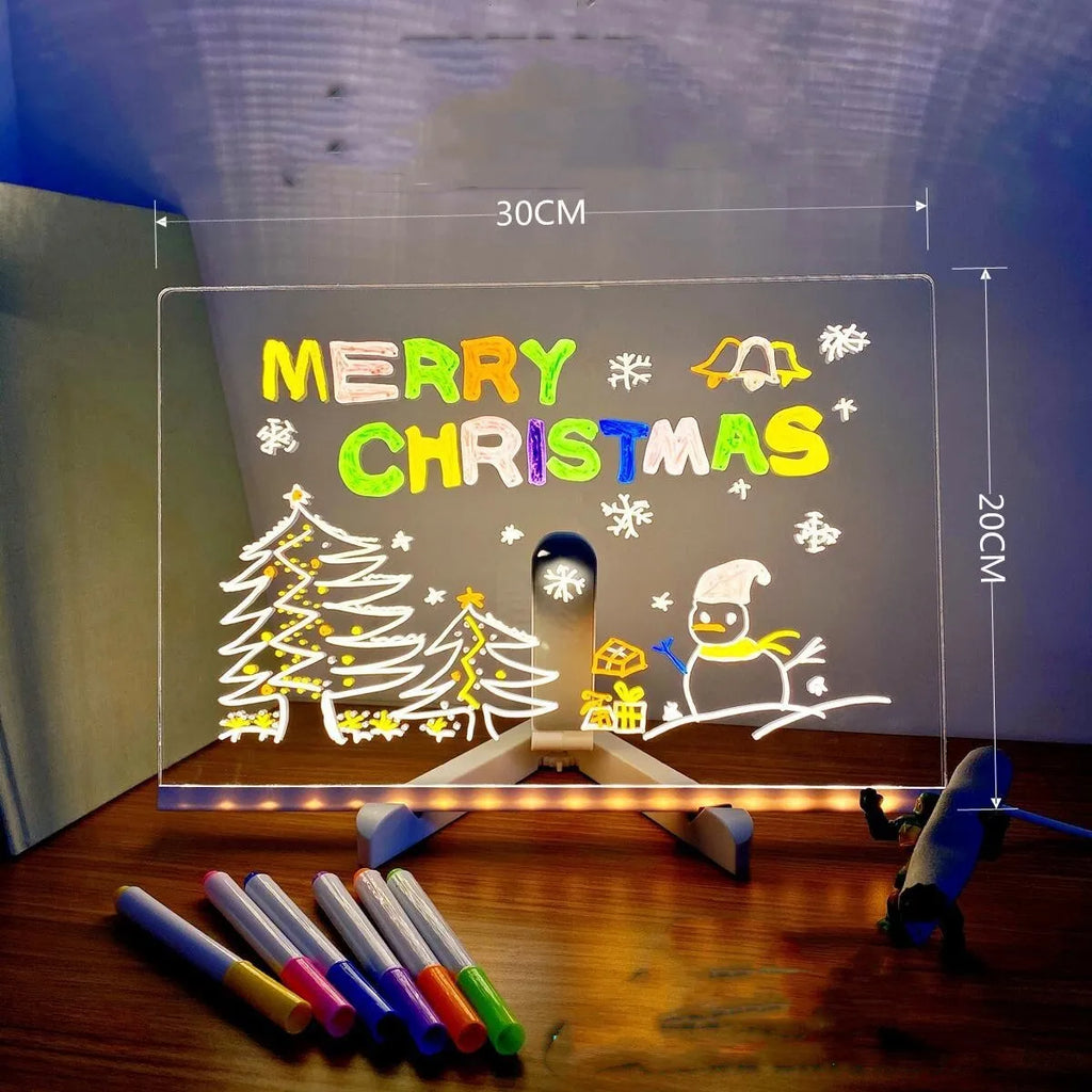 Acrylic DIY message board LED night light with pens on transparent writing panel