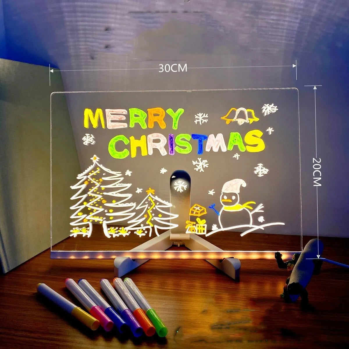Acrylic DIY message board LED night light with pens on transparent writing panel