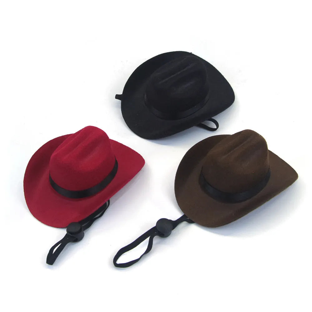 Adjustable pet dog cowboy hat in brown colour with rounded brim design