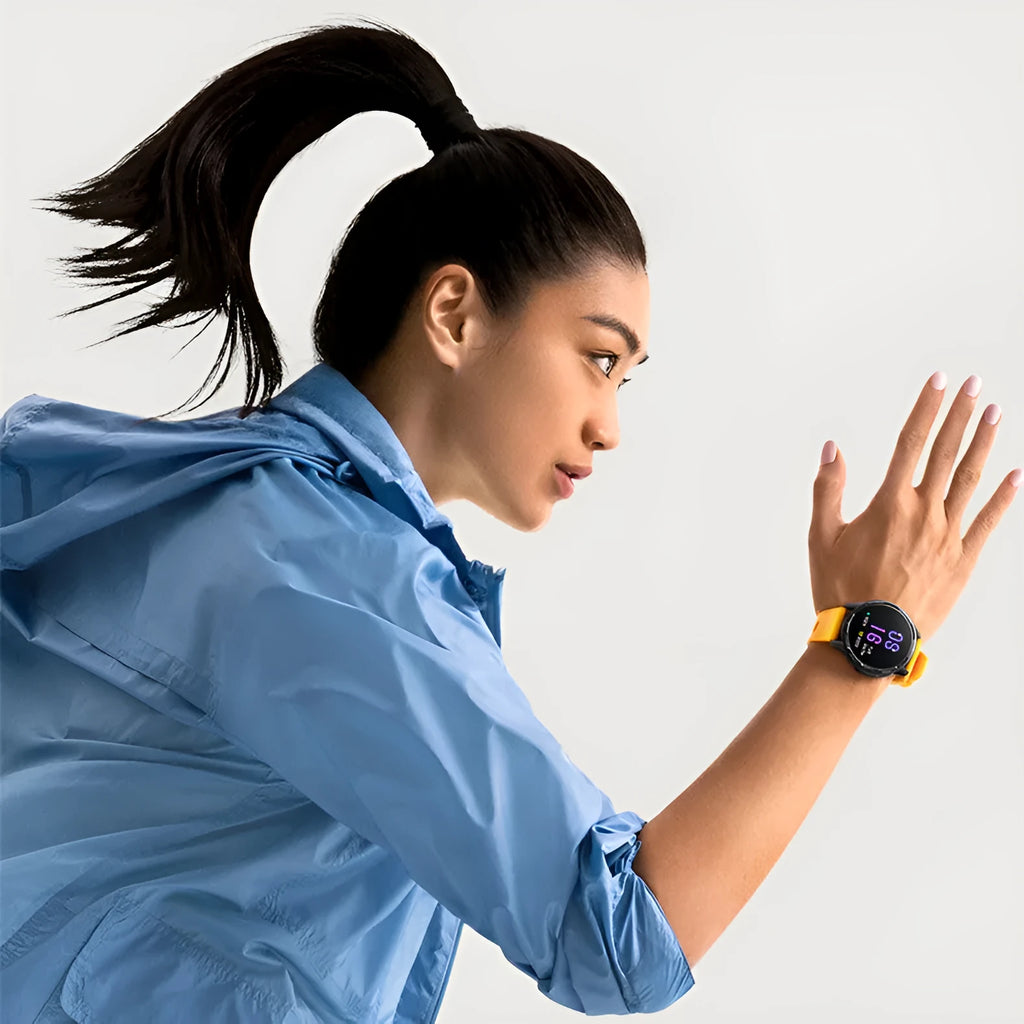 Dual-band GPS smart watch with 1.43-inch touch screen display and silicone wrist strap