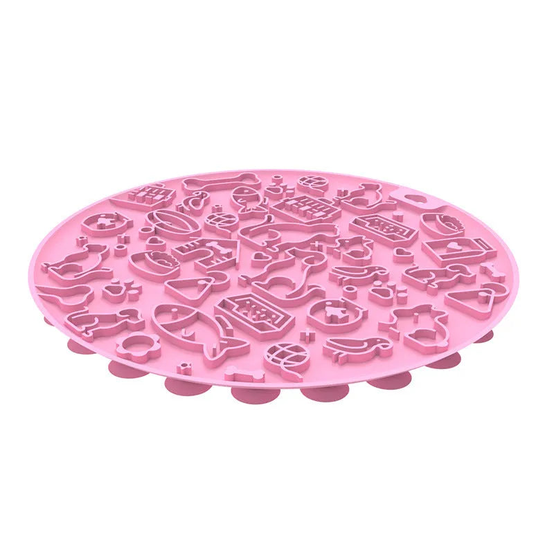 Round silicone pet licking mat with sucker base in blue colour variant