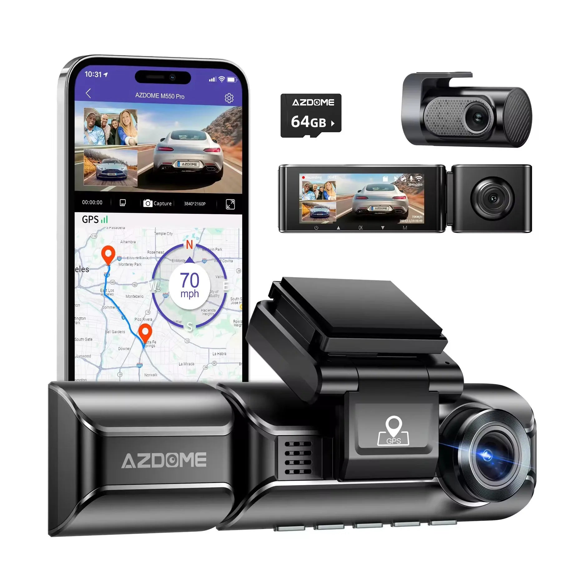 2K driving recorder with front and rear cameras, 3 inch screen, WIFI and GPS functions
