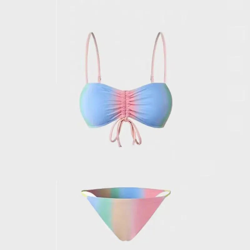 Women's lace-up triangle bikini swimsuit with matching pants in colour matching options
