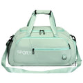 Waterproof gym backpack with separate shoes compartment and multiple pockets in light green colour