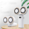 Folding USB handheld mini fan with digital display screen in milky white
