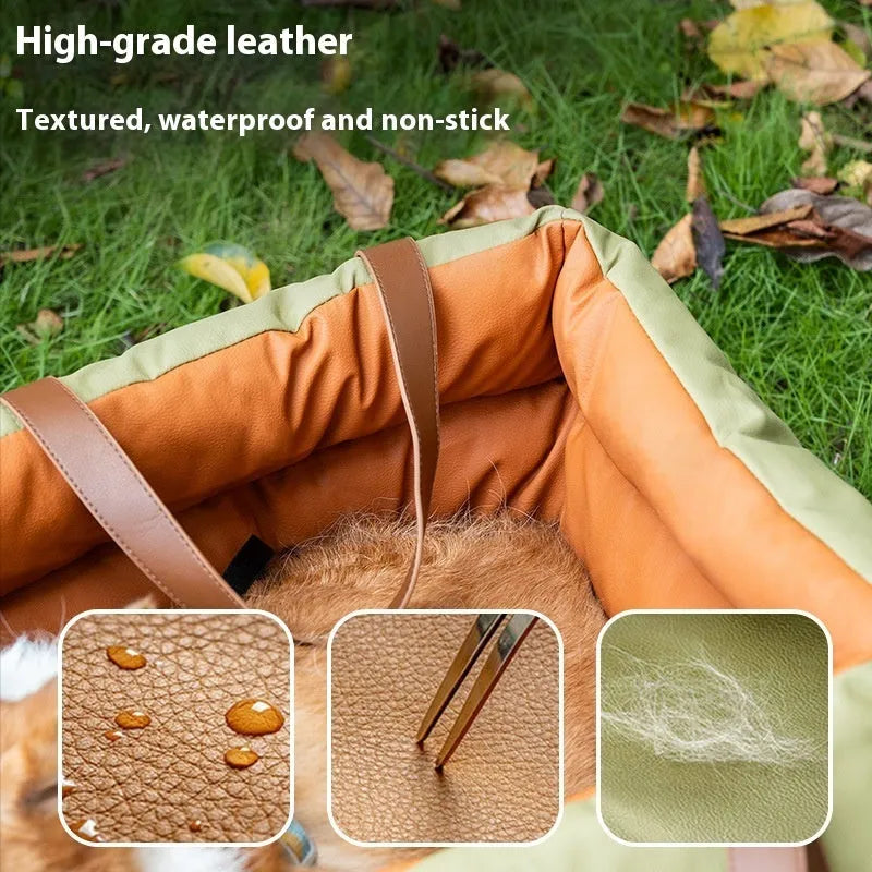 55x50x45cm portable cloth cat car kennel with removable washable cover in brown colour