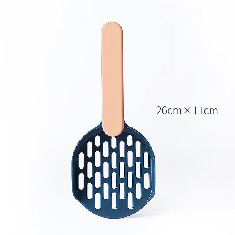 Blue plastic cat litter scoop with 26.6cm handle for cleaning litter boxes