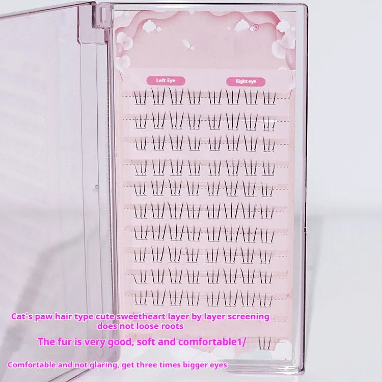 Pair of 12-row segment false eyelashes for lower lash line in kitten paw style with 4-5-6mm mixed lengths