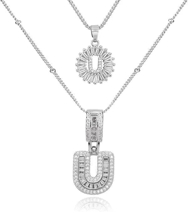 18K gold plated copper alphabet pendant necklace letter A with melon seeds chain on white background