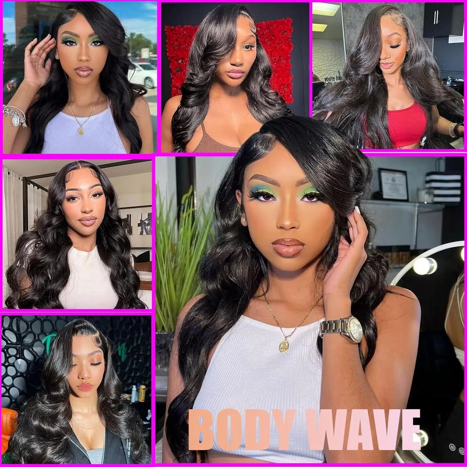 Black medium-long curly synthetic wig with lace mesh base showing defined wave pattern